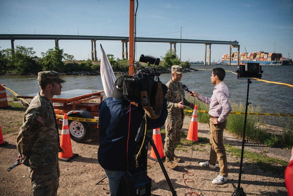 U.S. Army Corps of Engineers leadership conduct media availability following controlled demolition of Francis Scott Key Bridge wreckage