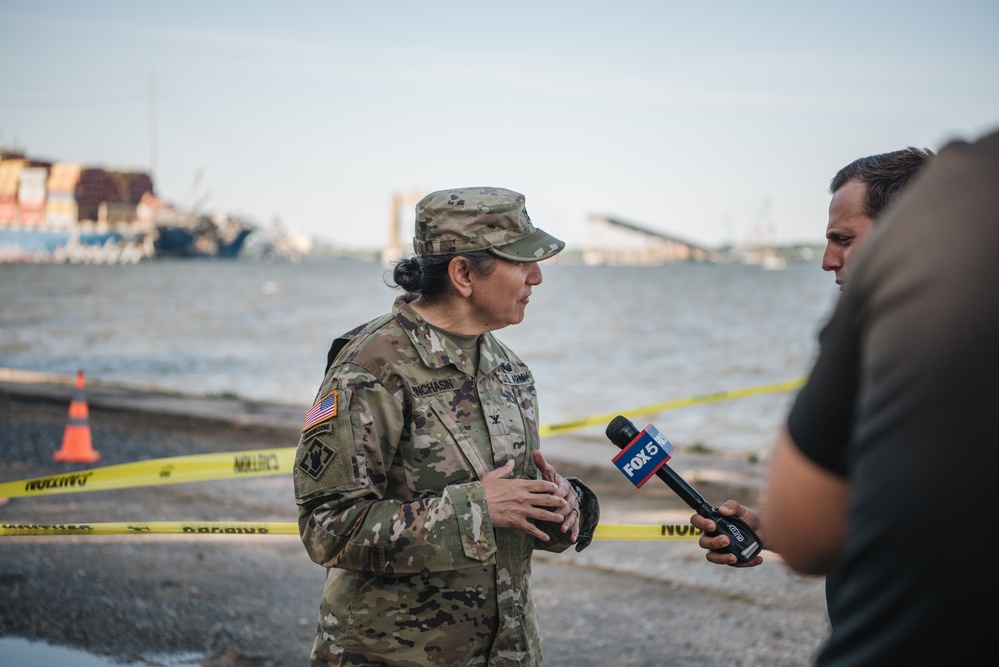 U.S. Army Corps of Engineers leadership conduct media availability following controlled demolition of Francis Scott Key Bridge wreckage