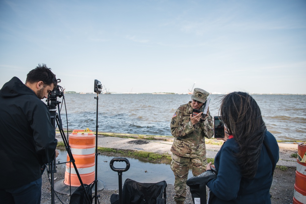 U.S. Army Corps of Engineers leadership conduct media availability following controlled demolition of Francis Scott Key Bridge wreckage