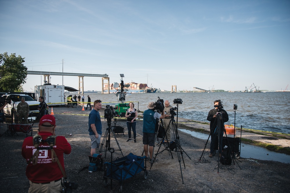 U.S. Army Corps of Engineers leadership conduct media availability following controlled demolition of Francis Scott Key Bridge wreckage