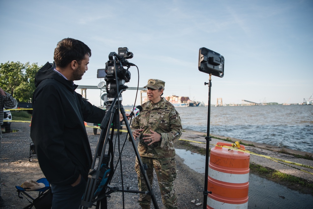 U.S. Army Corps of Engineers leadership conduct media availability following controlled demolition of Francis Scott Key Bridge wreckage