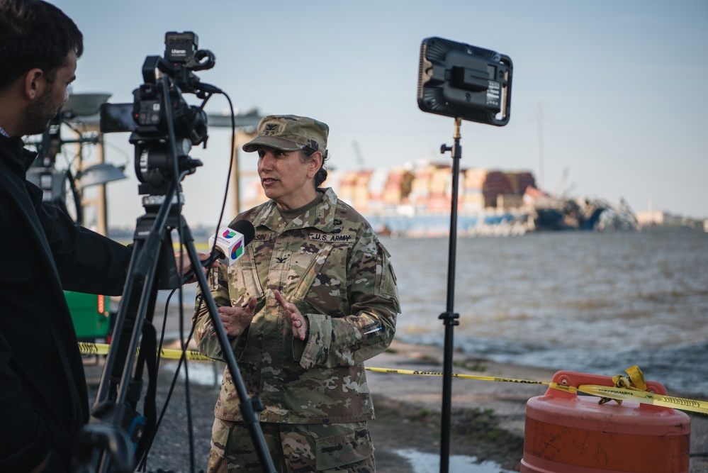 U.S. Army Corps of Engineers leadership conduct media availability following controlled demolition of Francis Scott Key Bridge wreckage