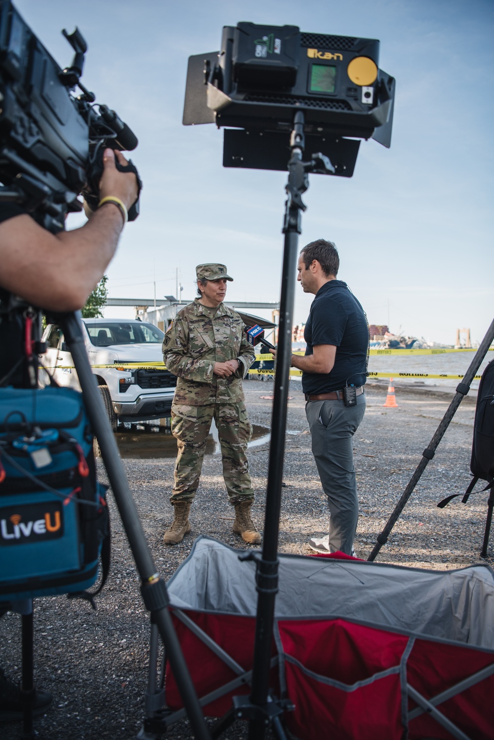 U.S. Army Corps of Engineers leadership conduct media availability following controlled demolition of Francis Scott Key Bridge wreckage