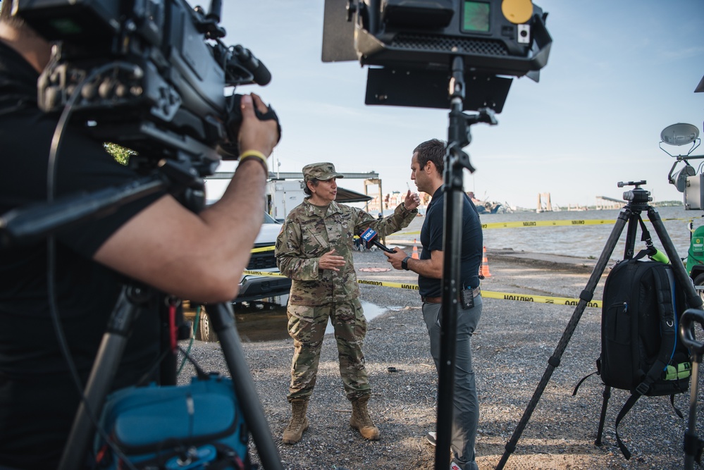 U.S. Army Corps of Engineers leadership conduct media availability following controlled demolition of Francis Scott Key Bridge wreckage