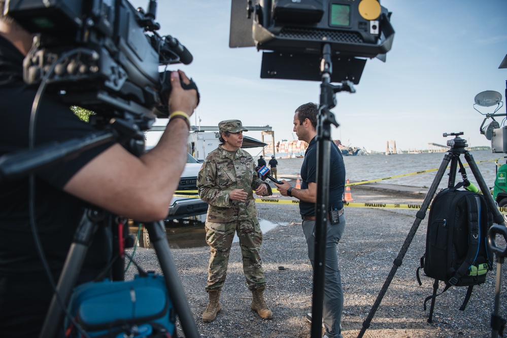 U.S. Army Corps of Engineers leadership conduct media availability following controlled demolition of Francis Scott Key Bridge wreckage