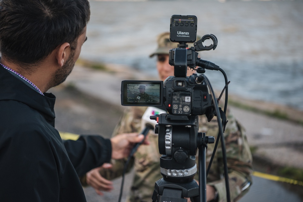 U.S. Army Corps of Engineers leadership conduct media availability following controlled demolition of Francis Scott Key Bridge wreckage