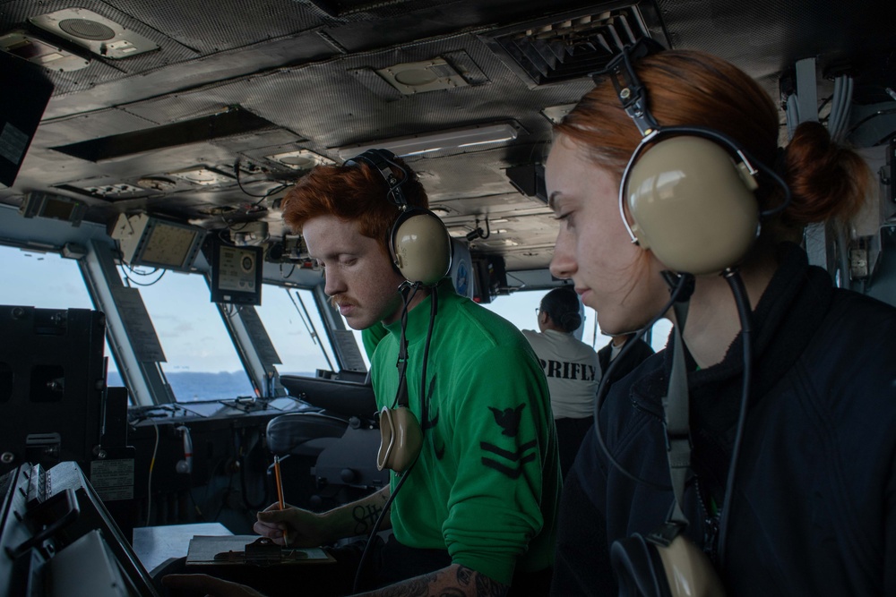 Air department Sailors track aircraft aboard George Washington flight deck