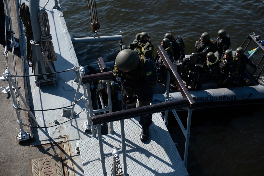 US Coast Guard and Brazilian navy boarding crews conduct training exercise during Southern Seas 2024