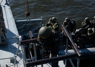 US Coast Guard and Brazilian navy boarding crews conduct training exercise during Southern Seas 2024