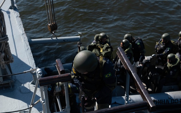 US Coast Guard and Brazilian navy boarding crews conduct training exercise during Southern Seas 2024