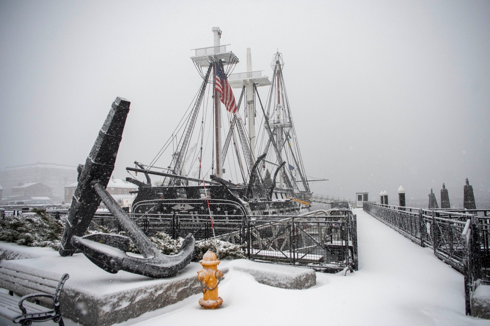 USS Constitution in a snow storm