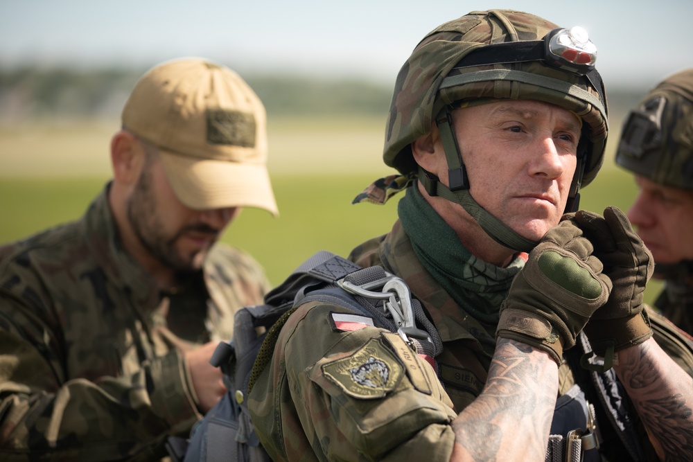 U.S. Army 10th Special Forces Group (Airborne) and Polish 6th Airborne Brigade perform a static line and high altitude low opening parachute jumps May 13-15, 2024 near Krakow Poland.