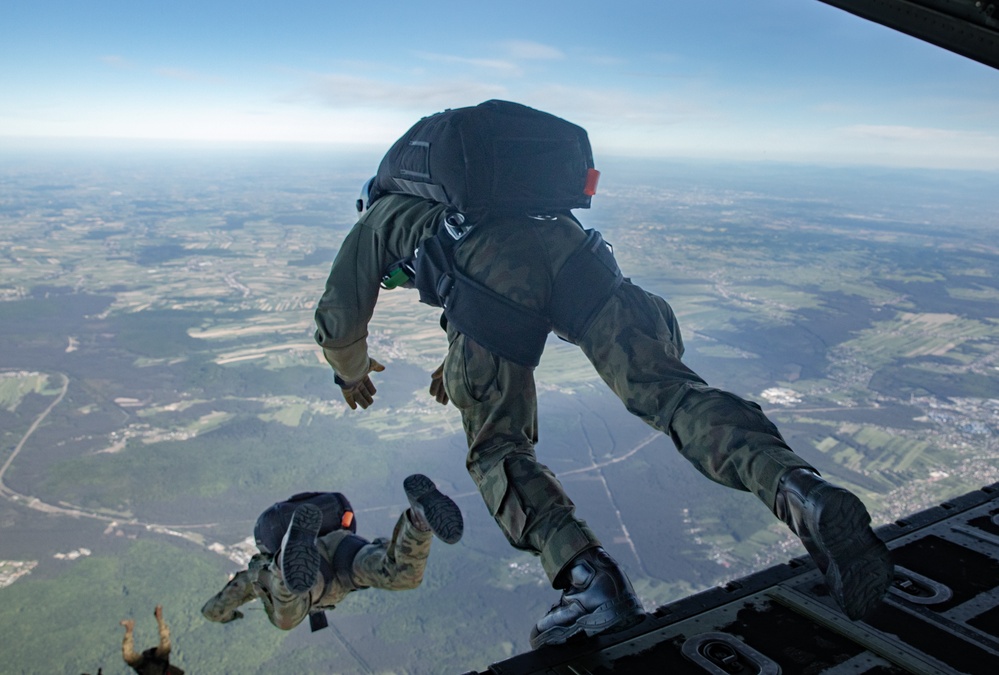 U.S. Army 10th Special Forces Group (Airborne) and Polish 6th Airborne Brigade perform a static line and high altitude low opening parachute jumps May 13-15, 2024 near Krakow Poland.