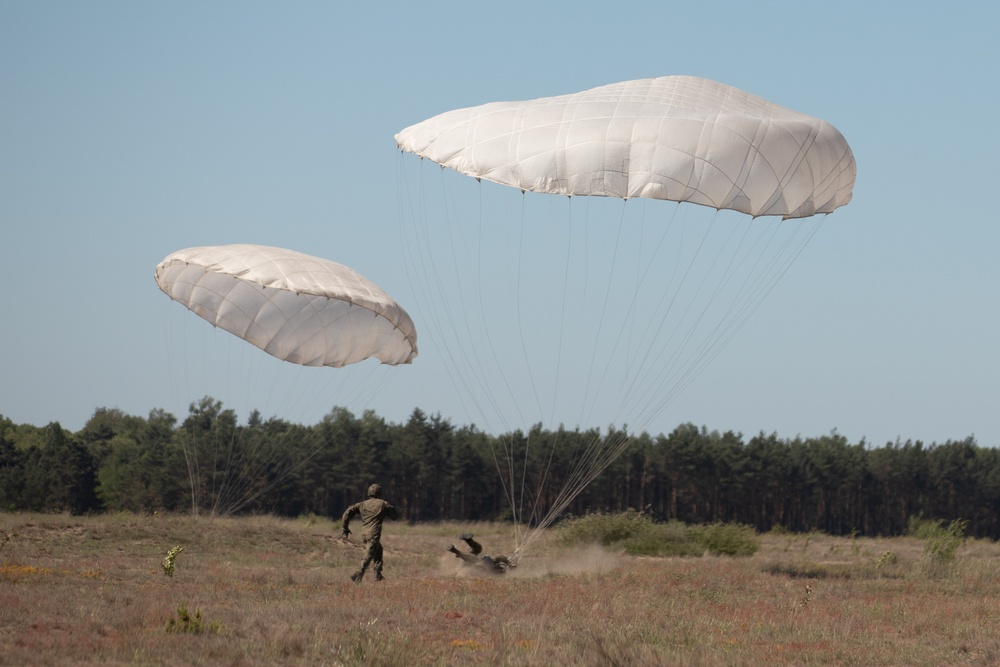 U.S. Army 10th Special Forces Group (Airborne) and Polish 6th Airborne Brigade perform a static line and high altitude low opening parachute jumps May 13-15, 2024 near Krakow Poland.