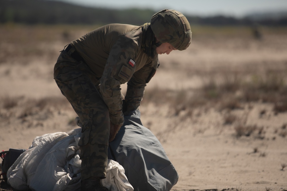 U.S. Army 10th Special Forces Group (Airborne) and Polish 6th Airborne Brigade perform a static line and high altitude low opening parachute jumps May 13-15, 2024 near Krakow Poland.