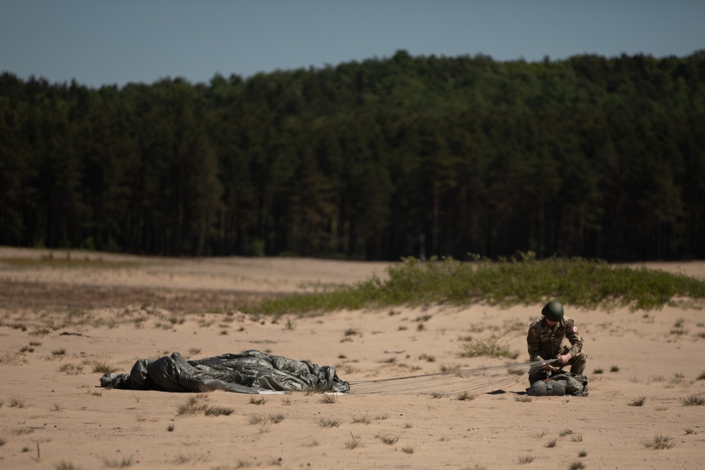 U.S. Army 10th Special Forces Group (Airborne) and Polish 6th Airborne Brigade perform a static line and high altitude low opening parachute jumps May 13-15, 2024 near Krakow Poland.