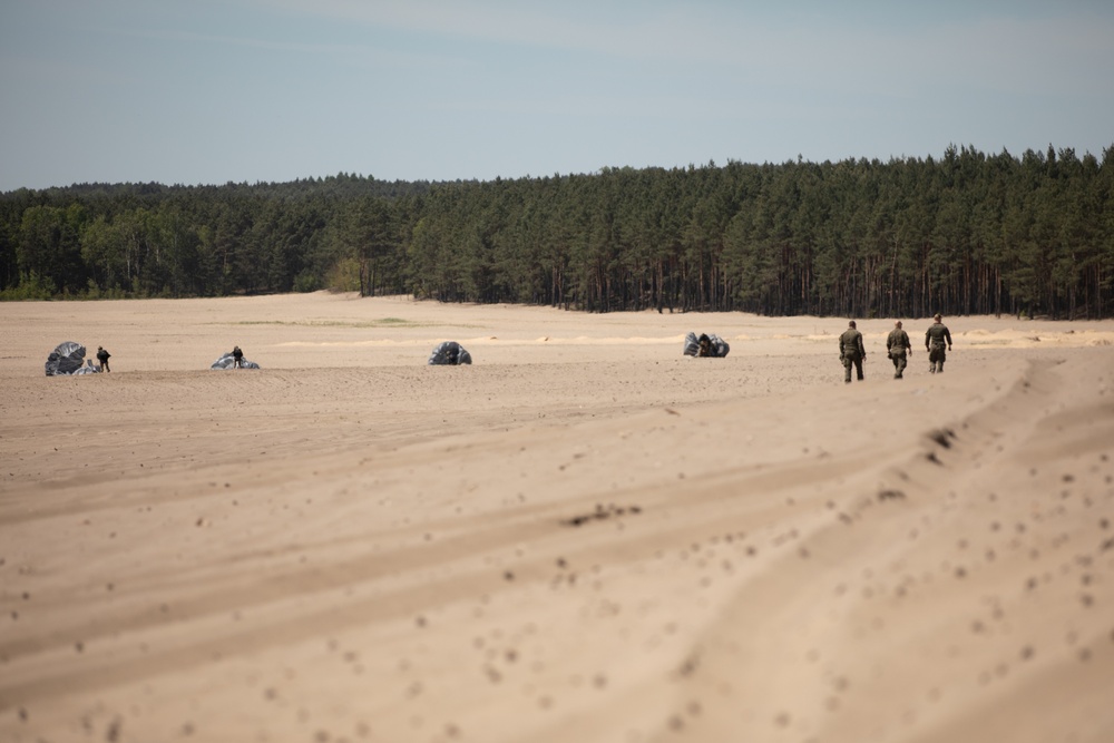 U.S. Army 10th Special Forces Group (Airborne) and Polish 6th Airborne Brigade perform a static line and high altitude low opening parachute jumps May 13-15, 2024 near Krakow Poland.