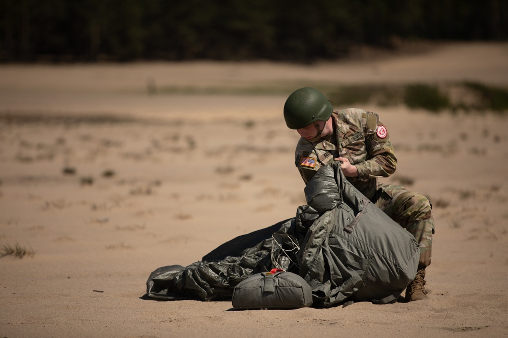 U.S. Army 10th Special Forces Group (Airborne) and Polish 6th Airborne Brigade perform a static line and high altitude low opening parachute jumps May 13-15, 2024 near Krakow Poland.