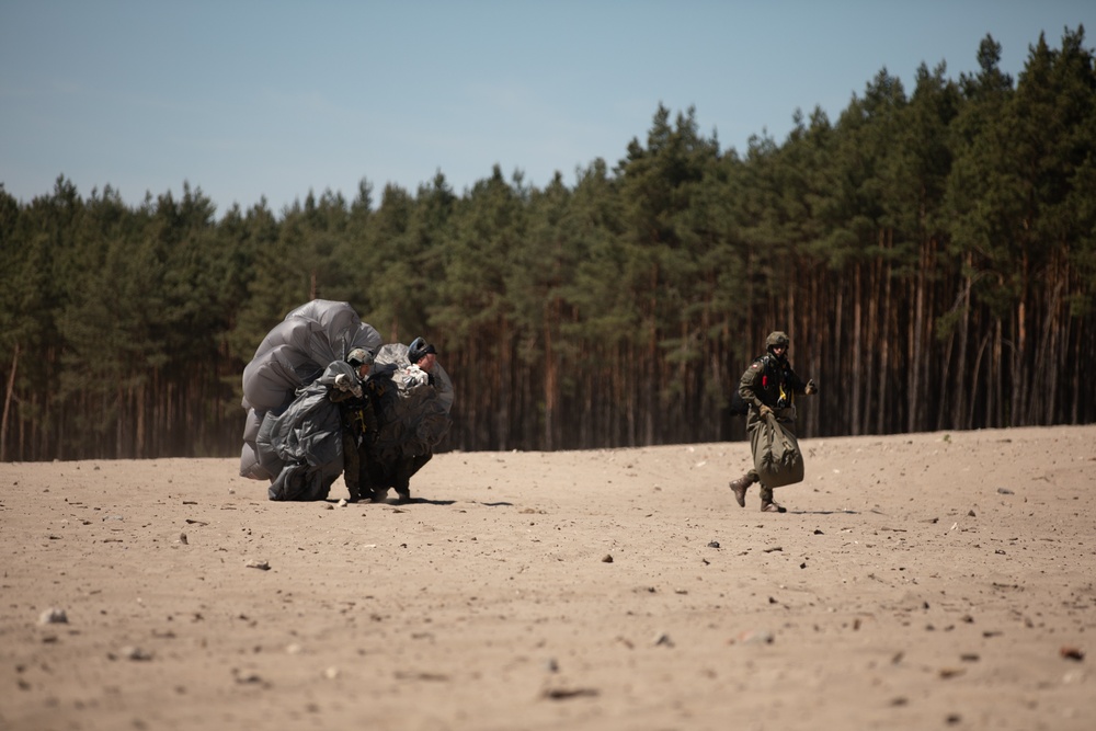 U.S. Army 10th Special Forces Group (Airborne) and Polish 6th Airborne Brigade perform a static line and high altitude low opening parachute jumps May 13-15, 2024 near Krakow Poland.