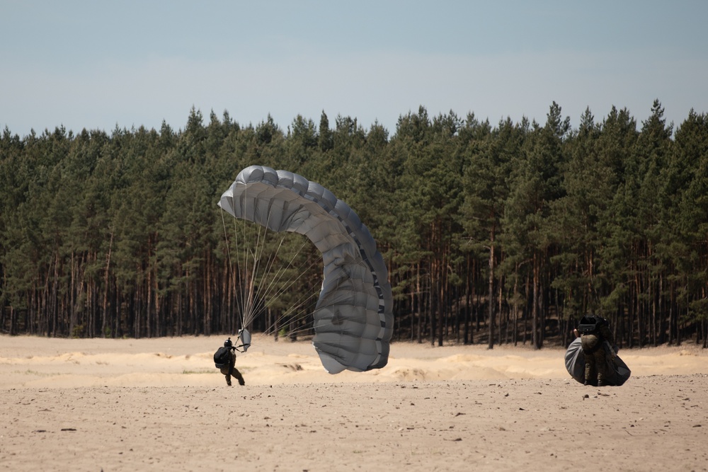 U.S. Army 10th Special Forces Group (Airborne) and Polish 6th Airborne Brigade perform a static line and high altitude low opening parachute jumps May 13-15, 2024 near Krakow Poland.