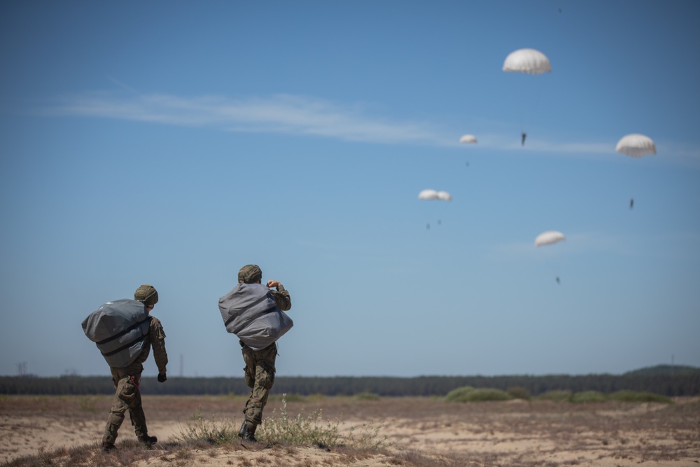 U.S. Army 10th Special Forces Group (Airborne) and Polish 6th Airborne Brigade perform a static line and high altitude low opening parachute jumps May 13-15, 2024 near Krakow Poland.