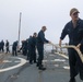 Sailors aboard the USS Howard conduct a sea and anchor detail in Okinawa, Japan