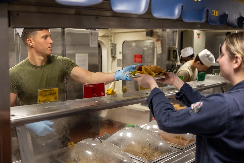 USS Bataan Culinary Specialists Serve Lunch in Wardroom