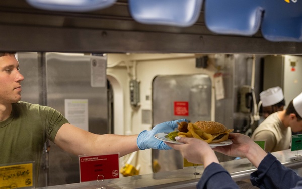 USS Bataan Culinary Specialists Serve Lunch in Wardroom