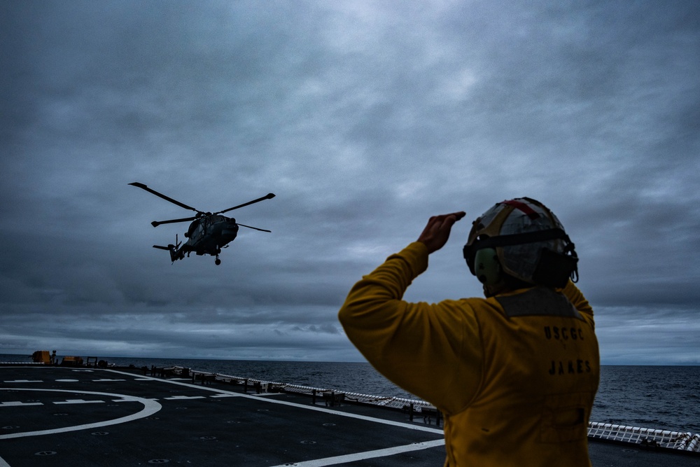 U.S. Coast Guard works with Brazilian navy helicopter crew