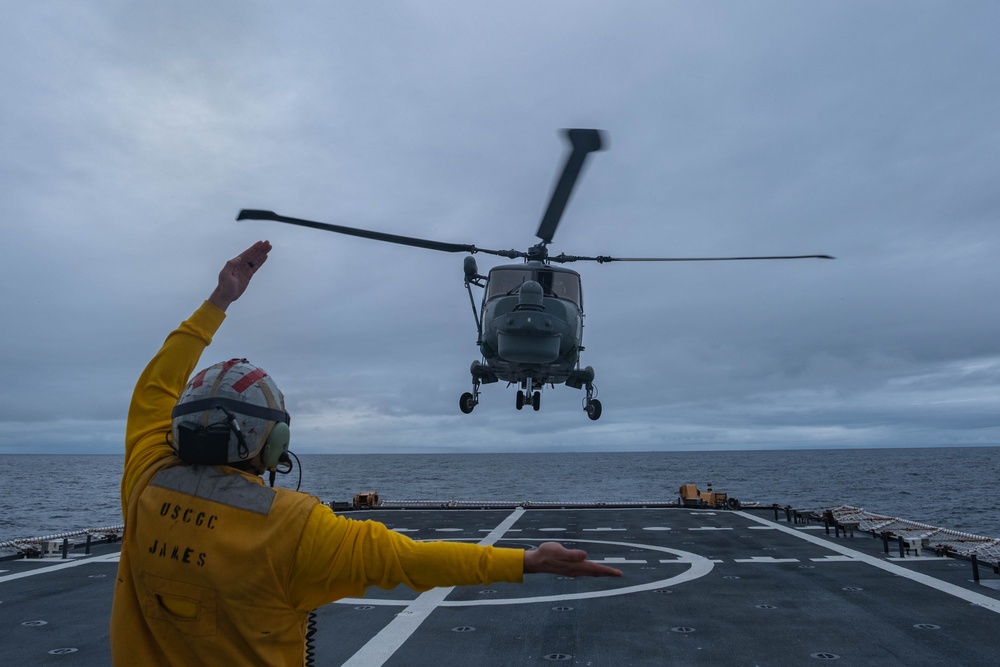 U.S. Coast Guard works with Brazilian navy helicopter crew