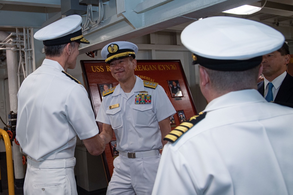 USS Ronald Reagan (CVN 76) hosts US Ambassador to Japan Rahm Emanuel, Japanese Government officials, leaders from the US Navy, JMSDF prior to departing Yokosuka, Japan after 9 years as FDNF carrier