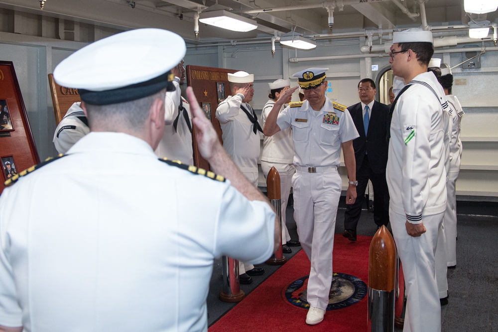 USS Ronald Reagan (CVN 76) hosts US Ambassador to Japan Rahm Emanuel, Japanese Government officials, leaders from the US Navy, JMSDF prior to departing Yokosuka, Japan after 9 years as FDNF carrier