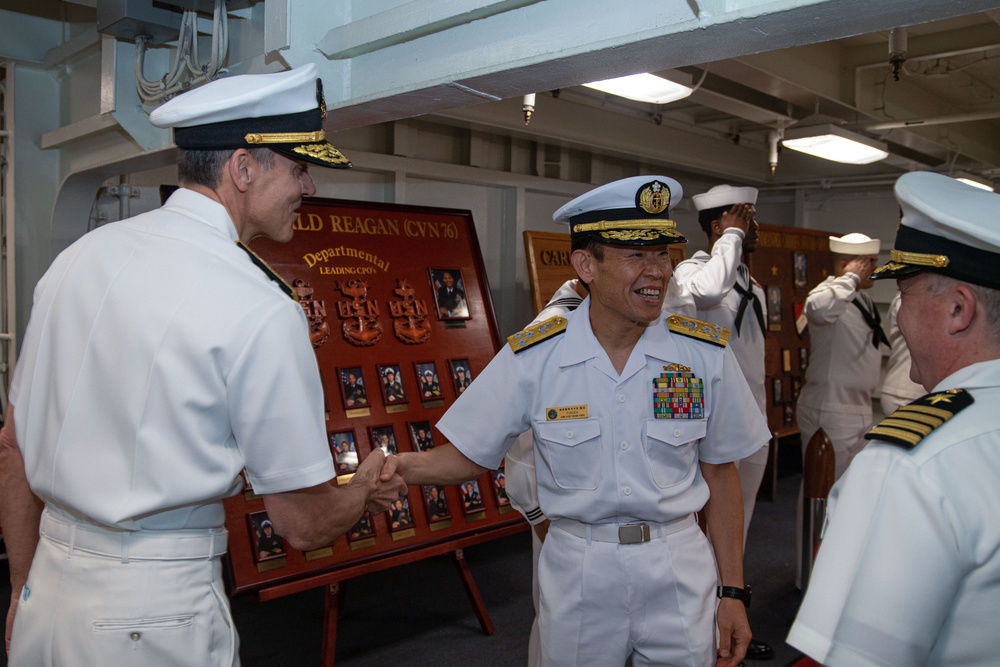 USS Ronald Reagan (CVN 76) hosts US Ambassador to Japan Rahm Emanuel, Japanese Government officials, leaders from the US Navy, JMSDF prior to departing Yokosuka, Japan after 9 years as FDNF carrier