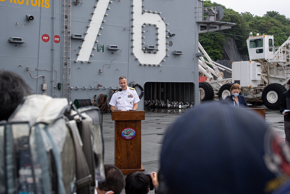 USS Ronald Reagan (CVN 76) hosts US Ambassador to Japan Rahm Emanuel, Japanese Government officials, leaders from the US Navy, JMSDF prior to departing Yokosuka, Japan after 9 years as FDNF carrier