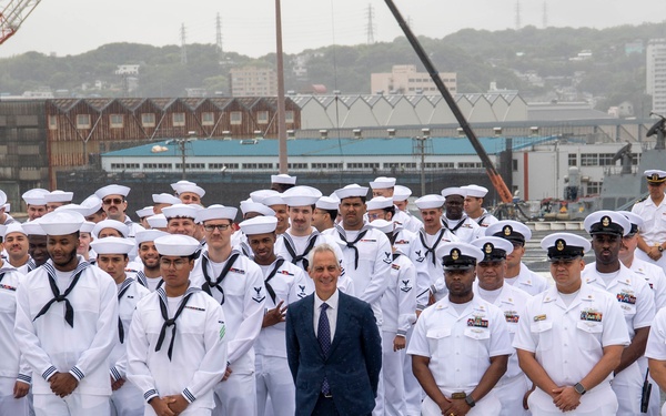 USS Ronald Reagan (CVN 76) hosts US Ambassador to Japan Rahm Emanuel, Japanese Government officials, leaders from the US Navy, JMSDF prior to departing Yokosuka, Japan after 9 years as FDNF carrier