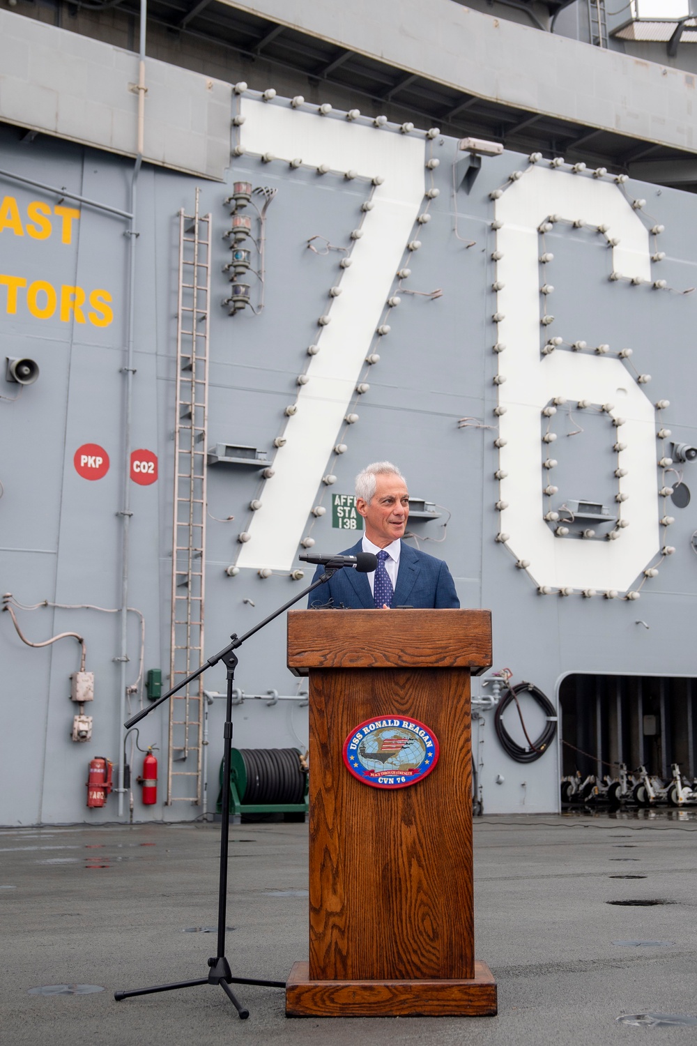 USS Ronald Reagan (CVN 76) hosts US Ambassador to Japan Rahm Emanuel, Japanese Government officials, leaders from the US Navy, JMSDF prior to departing Yokosuka, Japan after 9 years as FDNF carrier