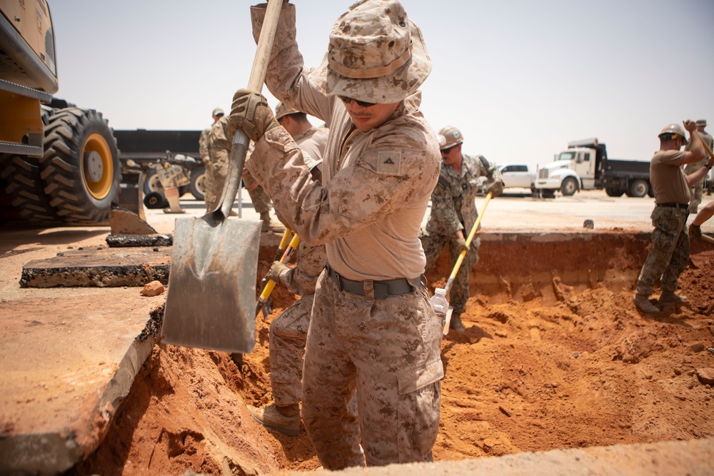 Marines, Seabees, Airman, and Soldiers tackle airfield damage repair during Native Fury 24