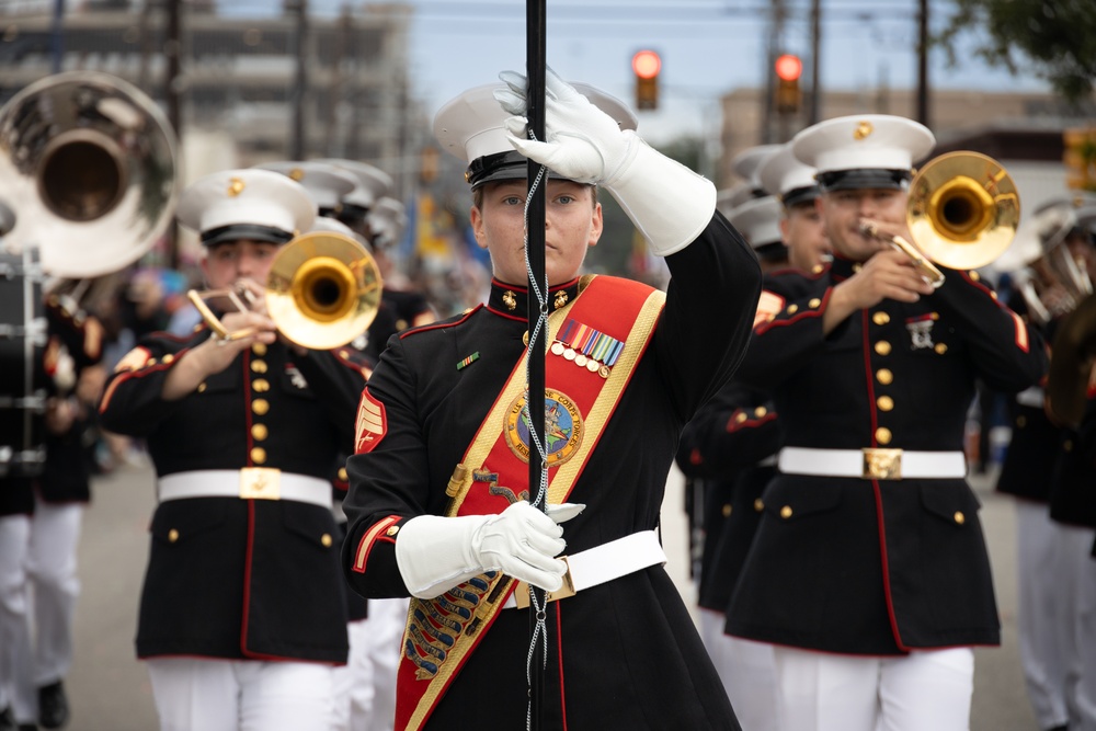 Marine Forces Reserve Band performs at The Battle of Flowers Parade