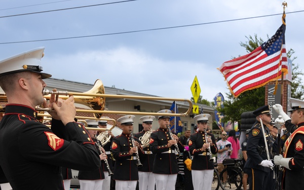Marine Forces Reserve Band performs at The Battle of Flowers Parade