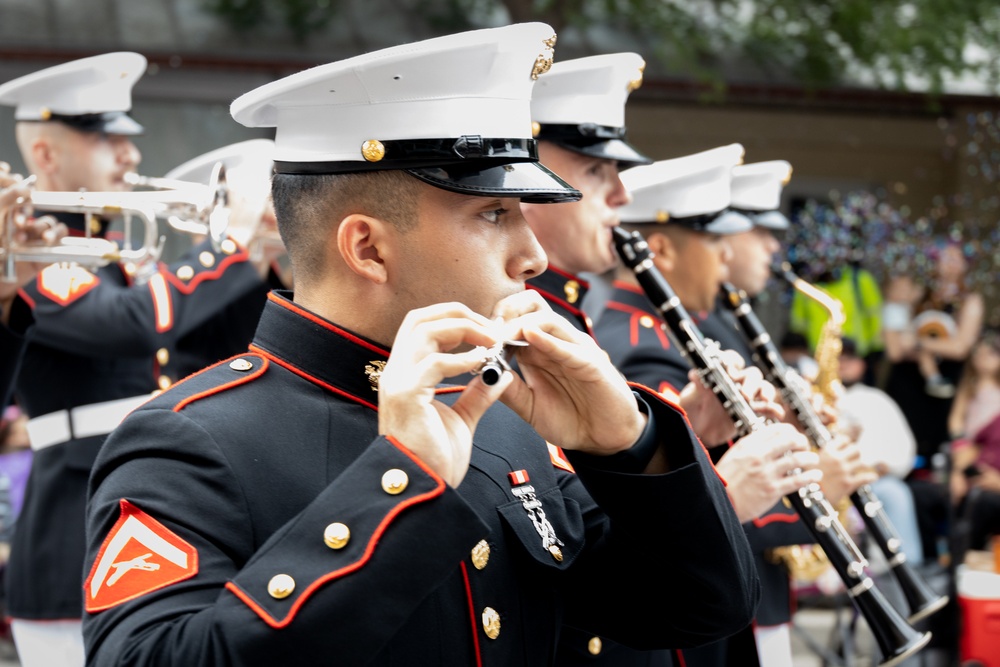 Marine Forces Reserve Band performs at The Battle of Flowers Parade