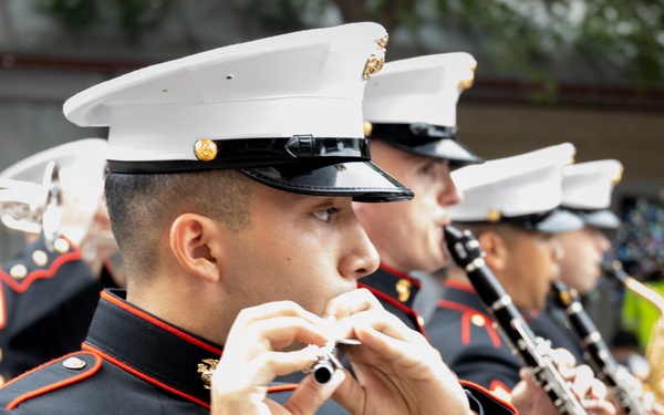 Marine Forces Reserve Band performs at The Battle of Flowers Parade