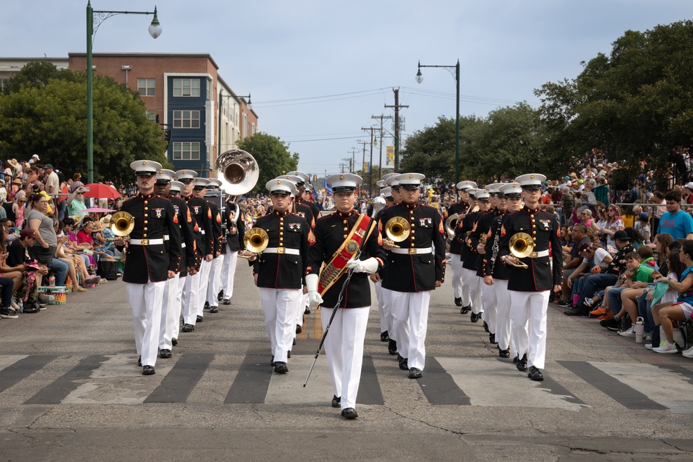 Marine Forces Reserve Band performs at The Battle of Flowers Parade