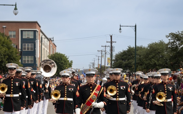 Marine Forces Reserve Band performs at The Battle of Flowers Parade