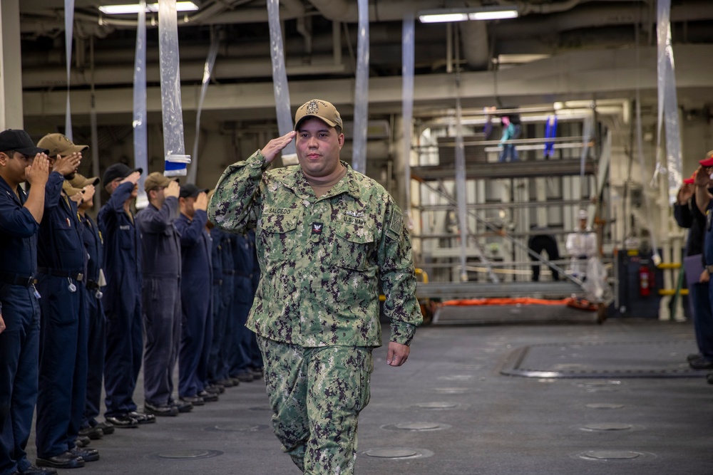 USS Tripoli Pipes Sailors Ashore