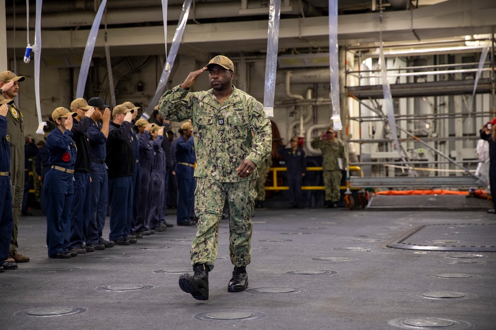 USS Tripoli Pipes Sailors Ashore