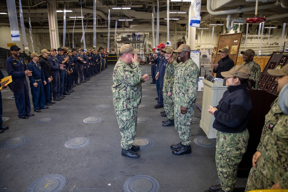 USS Tripoli Pipes Sailors Ashore