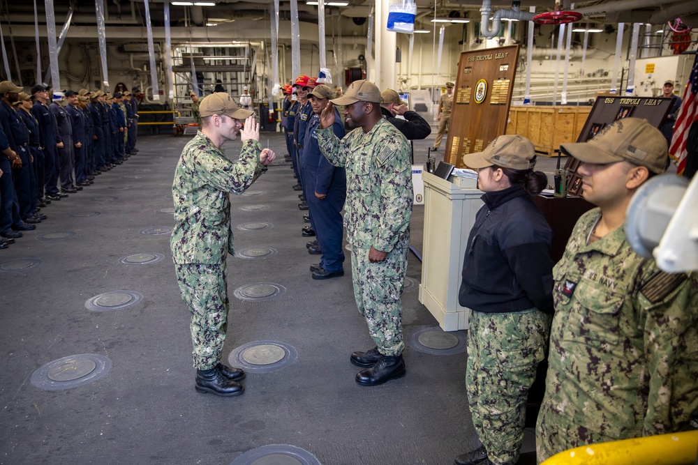 USS Tripoli Pipes Sailors Ashore