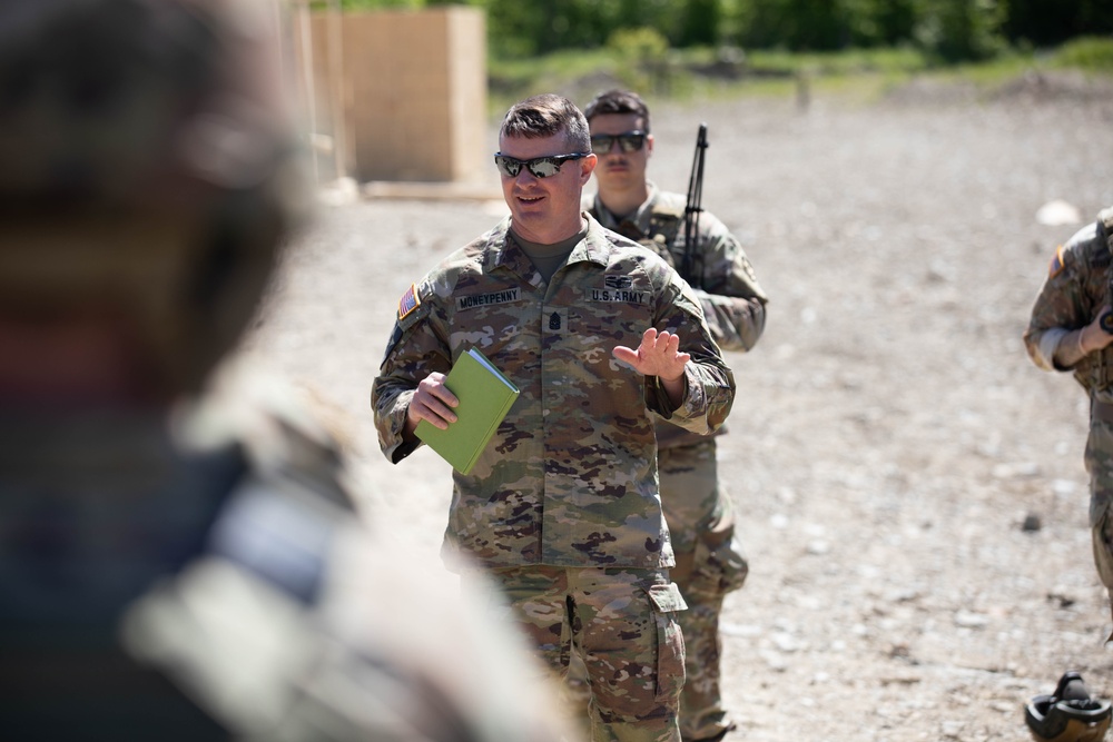 Command Sgt. Major Chadwick Moneypenny West Virginia Army National Guard speaks to Soldiers in Czechia
