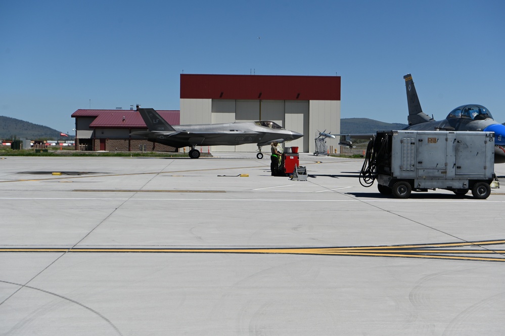 Luke AFB F-16s and F-35s fly with Kingsley Eagles