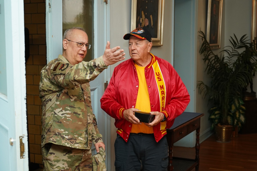 U.S. Airman Guides USMC Vet through Reckord Lounge